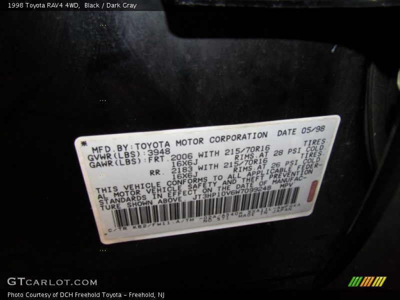 Black / Dark Gray 1998 Toyota RAV4 4WD