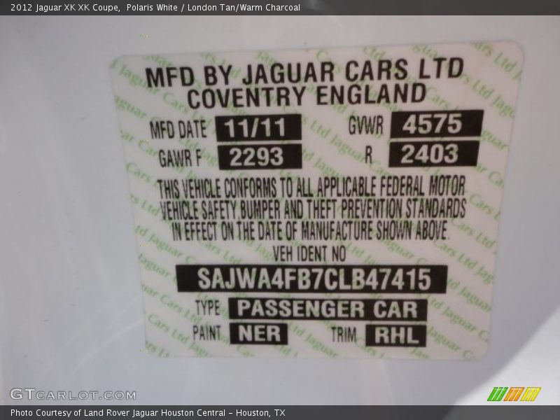 NER - 2012 Jaguar XK XK Coupe