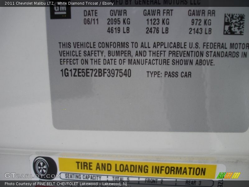 White Diamond Tricoat / Ebony 2011 Chevrolet Malibu LTZ