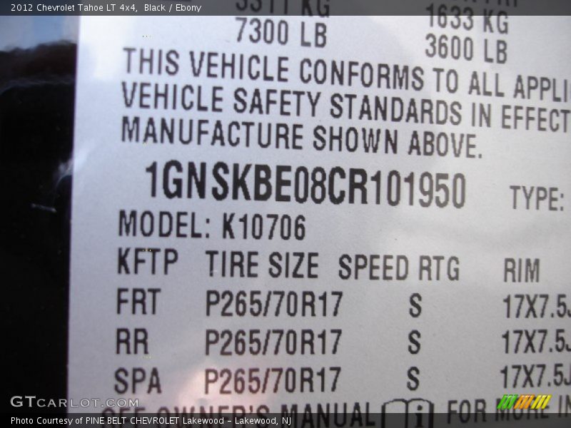 Black / Ebony 2012 Chevrolet Tahoe LT 4x4