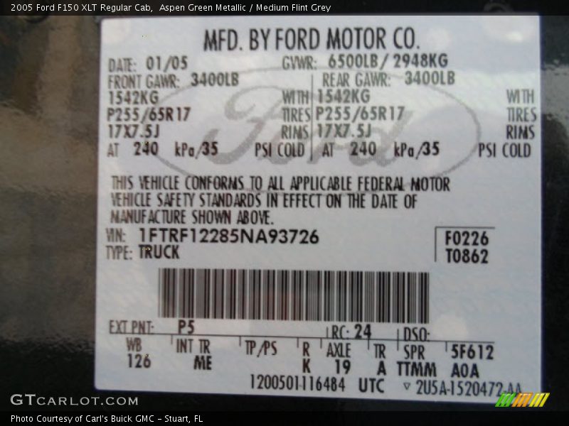 Aspen Green Metallic / Medium Flint Grey 2005 Ford F150 XLT Regular Cab