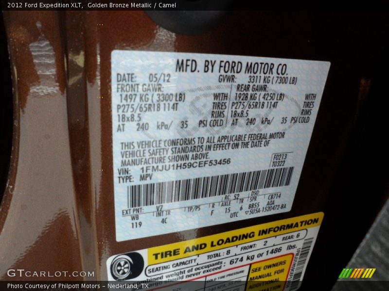 2012 Expedition XLT Golden Bronze Metallic Color Code V7
