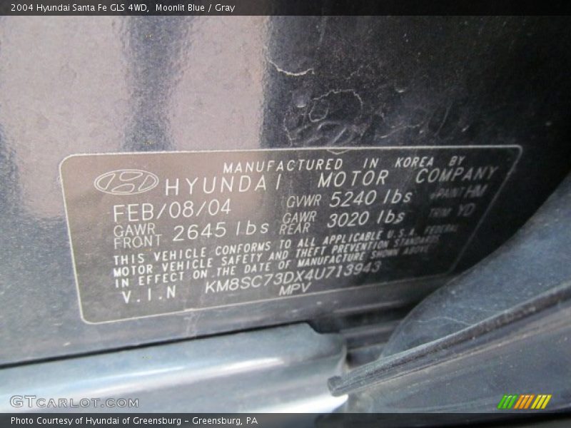 Moonlit Blue / Gray 2004 Hyundai Santa Fe GLS 4WD