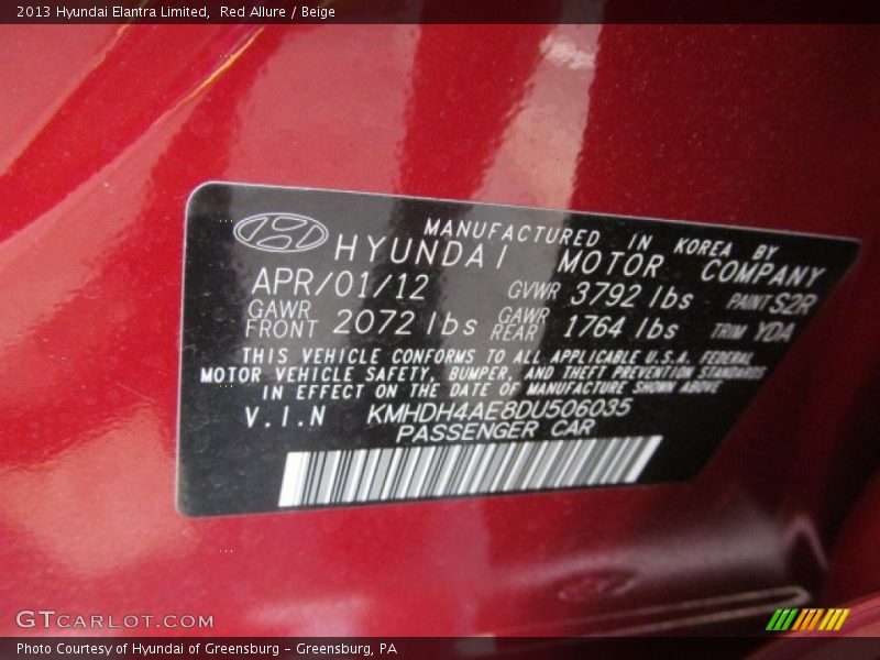 Red Allure / Beige 2013 Hyundai Elantra Limited