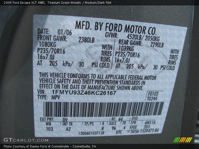 Titanium Green Metallic / Medium/Dark Flint 2006 Ford Escape XLT 4WD