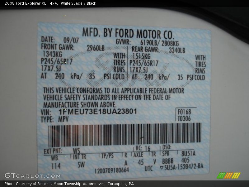 White Suede / Black 2008 Ford Explorer XLT 4x4