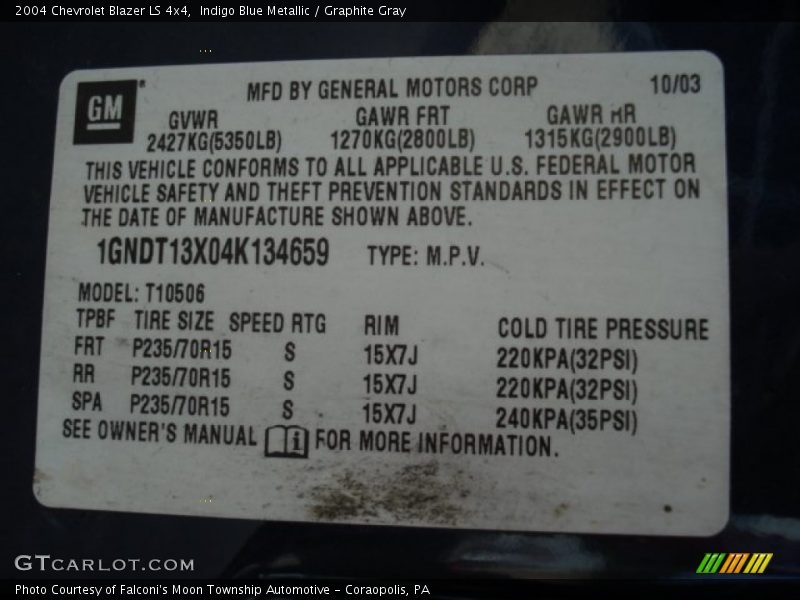 Indigo Blue Metallic / Graphite Gray 2004 Chevrolet Blazer LS 4x4