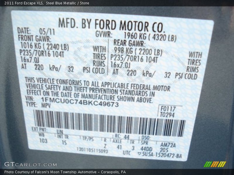 Steel Blue Metallic / Stone 2011 Ford Escape XLS
