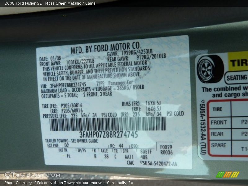Moss Green Metallic / Camel 2008 Ford Fusion SE