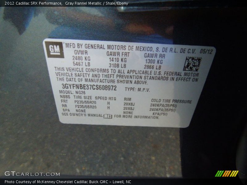Gray Flannel Metallic / Shale/Ebony 2012 Cadillac SRX Performance