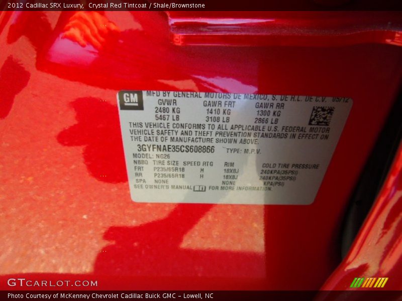 Crystal Red Tintcoat / Shale/Brownstone 2012 Cadillac SRX Luxury