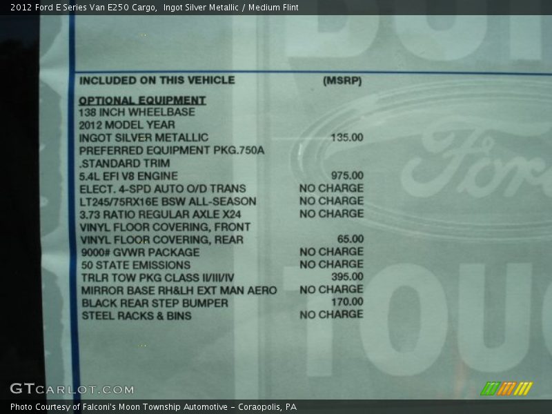 Ingot Silver Metallic / Medium Flint 2012 Ford E Series Van E250 Cargo