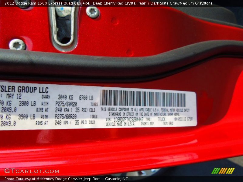 Deep Cherry Red Crystal Pearl / Dark Slate Gray/Medium Graystone 2012 Dodge Ram 1500 Express Quad Cab 4x4