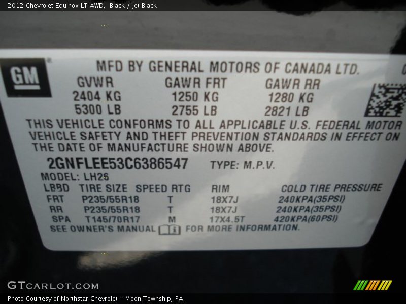 Black / Jet Black 2012 Chevrolet Equinox LT AWD