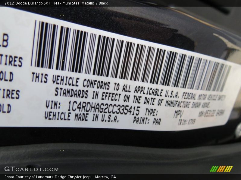Maximum Steel Metallic / Black 2012 Dodge Durango SXT