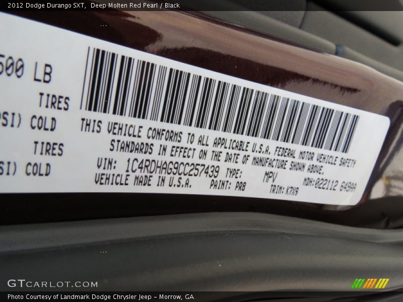 Deep Molten Red Pearl / Black 2012 Dodge Durango SXT