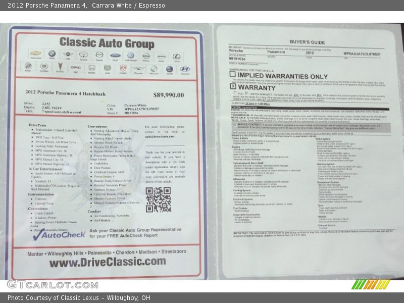 Carrara White / Espresso 2012 Porsche Panamera 4