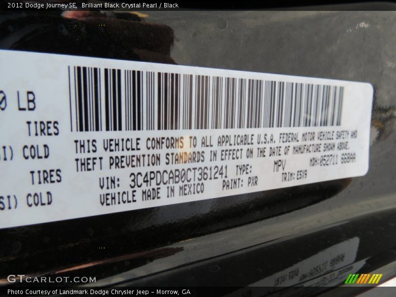 Brilliant Black Crystal Pearl / Black 2012 Dodge Journey SE