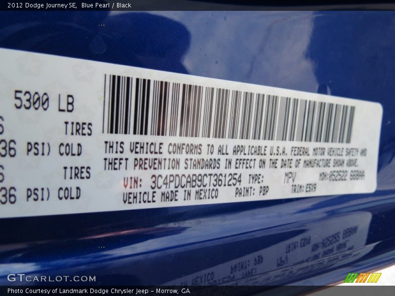 2012 Journey SE Blue Pearl Color Code PBP