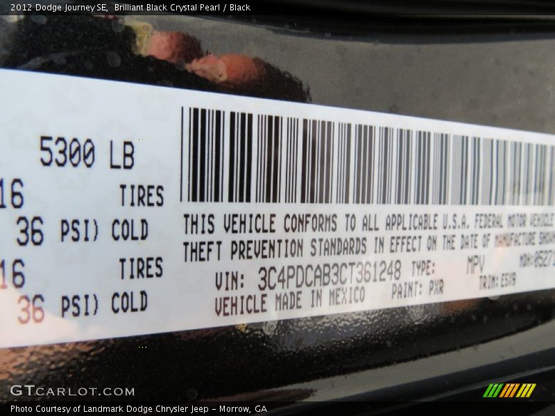 Brilliant Black Crystal Pearl / Black 2012 Dodge Journey SE