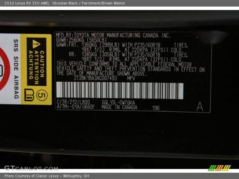 Obsidian Black / Parchment/Brown Walnut 2010 Lexus RX 350 AWD