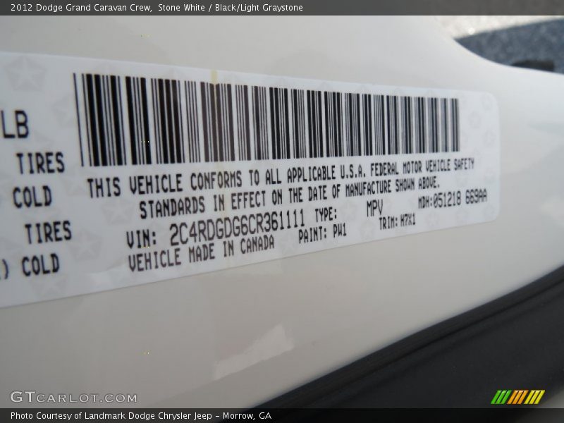 Stone White / Black/Light Graystone 2012 Dodge Grand Caravan Crew