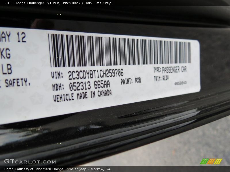 Pitch Black / Dark Slate Gray 2012 Dodge Challenger R/T Plus
