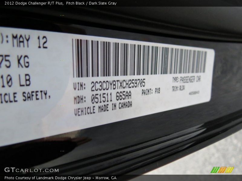 Pitch Black / Dark Slate Gray 2012 Dodge Challenger R/T Plus