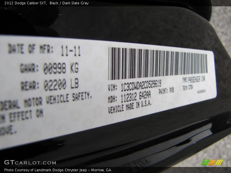Black / Dark Slate Gray 2012 Dodge Caliber SXT