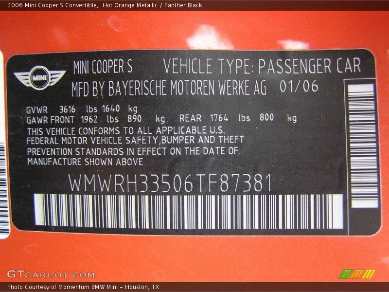 Hot Orange Metallic / Panther Black 2006 Mini Cooper S Convertible