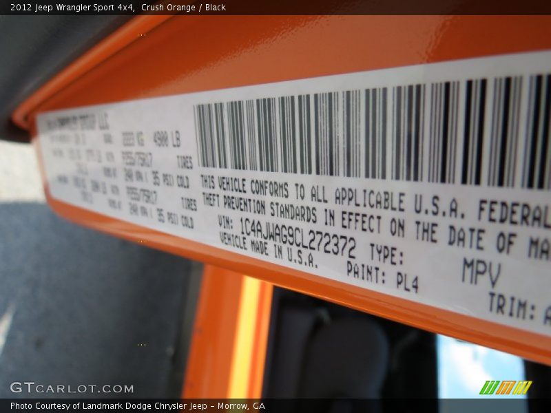 Crush Orange / Black 2012 Jeep Wrangler Sport 4x4