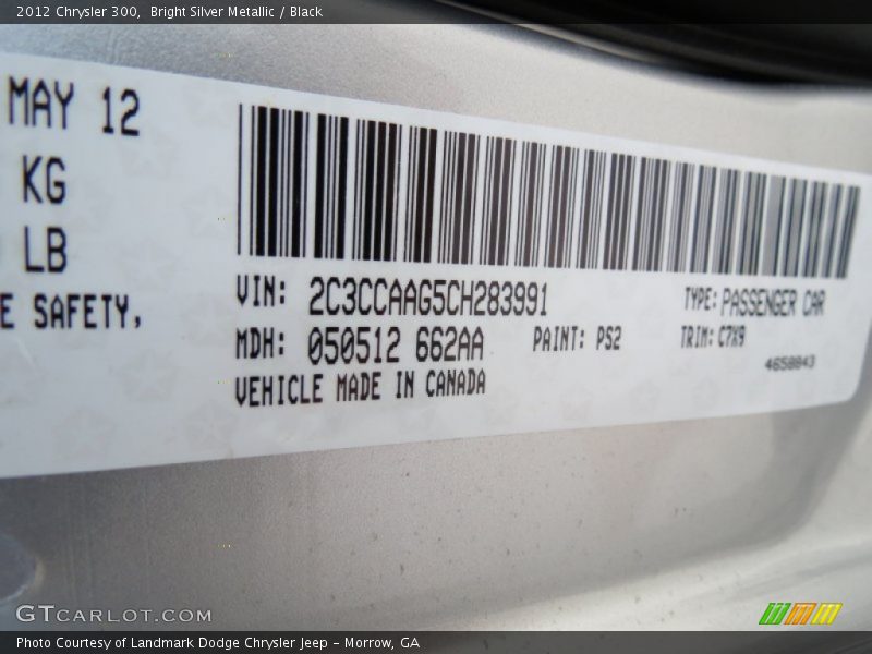 Bright Silver Metallic / Black 2012 Chrysler 300