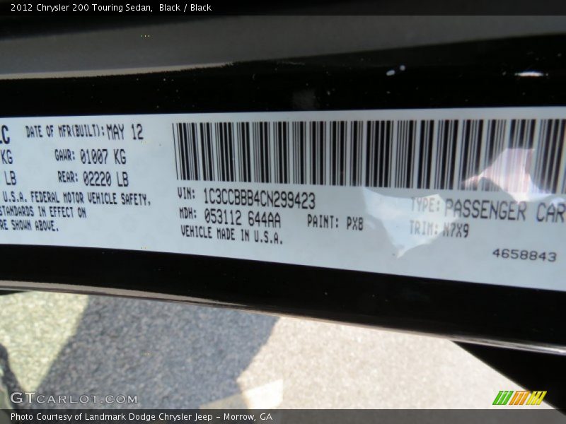Black / Black 2012 Chrysler 200 Touring Sedan