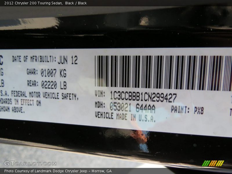 Black / Black 2012 Chrysler 200 Touring Sedan