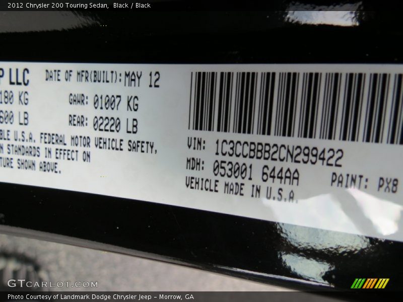 Black / Black 2012 Chrysler 200 Touring Sedan