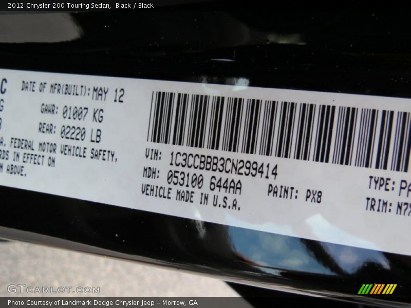 Black / Black 2012 Chrysler 200 Touring Sedan