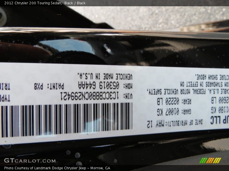 Black / Black 2012 Chrysler 200 Touring Sedan