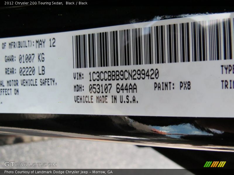 Black / Black 2012 Chrysler 200 Touring Sedan