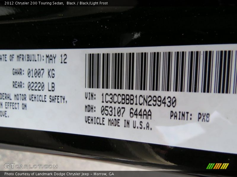 Black / Black/Light Frost 2012 Chrysler 200 Touring Sedan