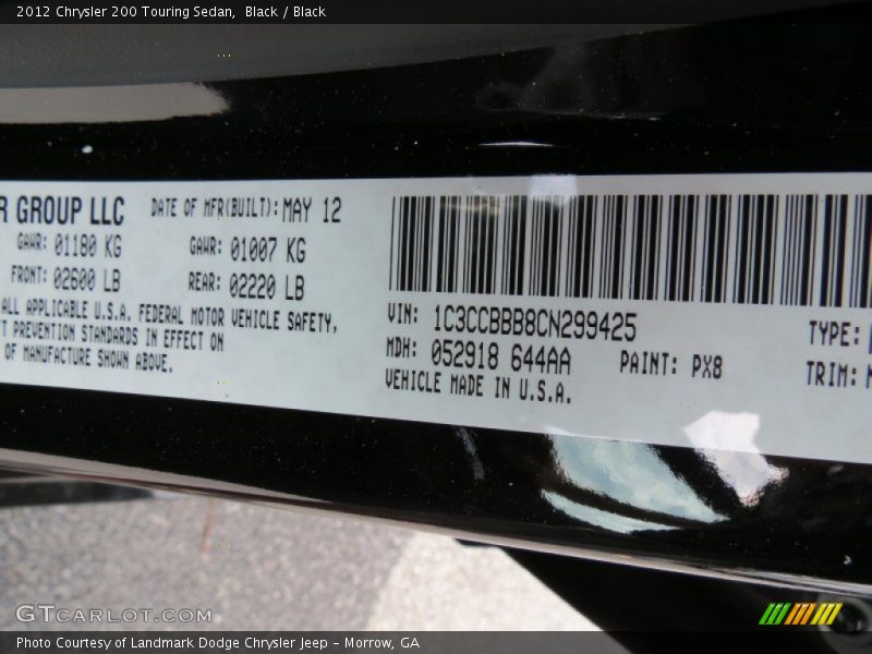 Black / Black 2012 Chrysler 200 Touring Sedan