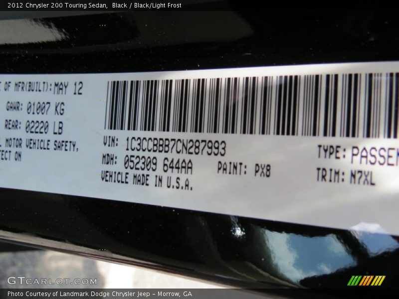 Black / Black/Light Frost 2012 Chrysler 200 Touring Sedan