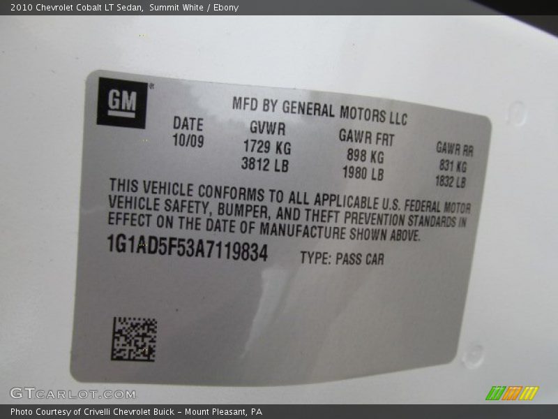 Summit White / Ebony 2010 Chevrolet Cobalt LT Sedan
