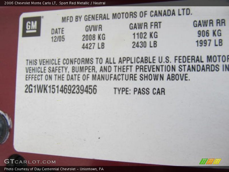 Sport Red Metallic / Neutral 2006 Chevrolet Monte Carlo LT