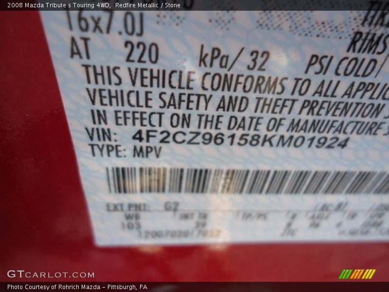 Redfire Metallic / Stone 2008 Mazda Tribute s Touring 4WD