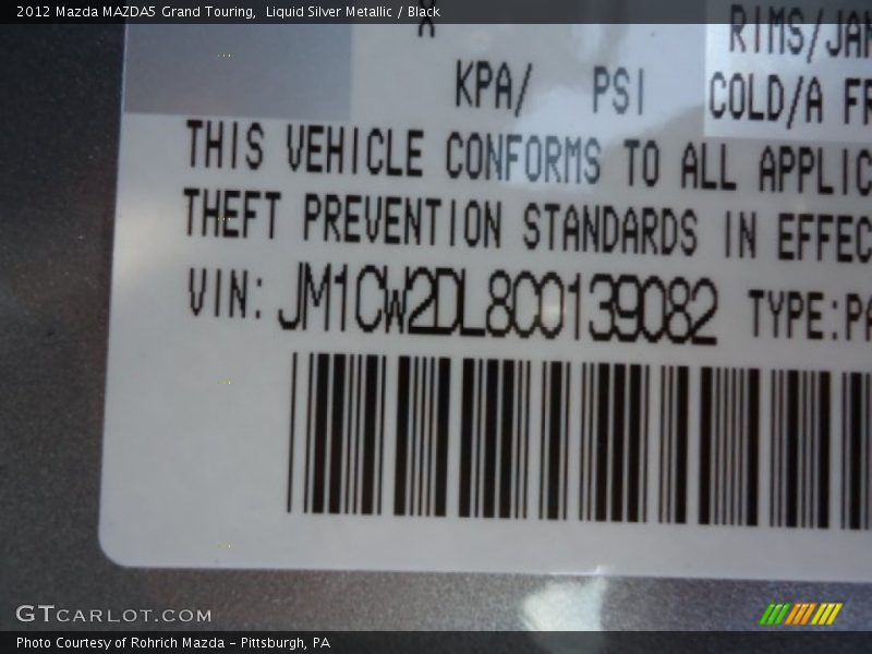 Liquid Silver Metallic / Black 2012 Mazda MAZDA5 Grand Touring