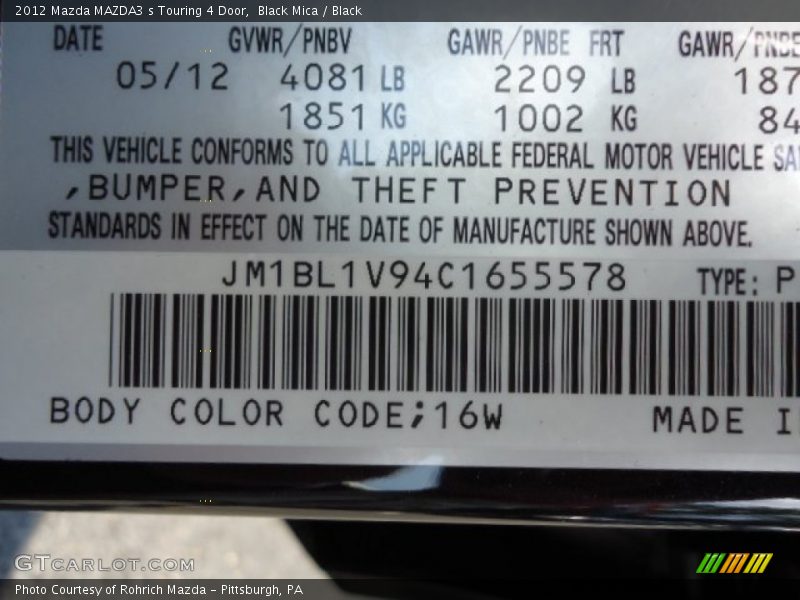 Black Mica / Black 2012 Mazda MAZDA3 s Touring 4 Door