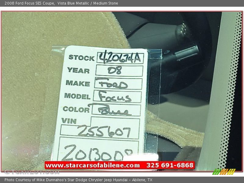 Vista Blue Metallic / Medium Stone 2008 Ford Focus SES Coupe