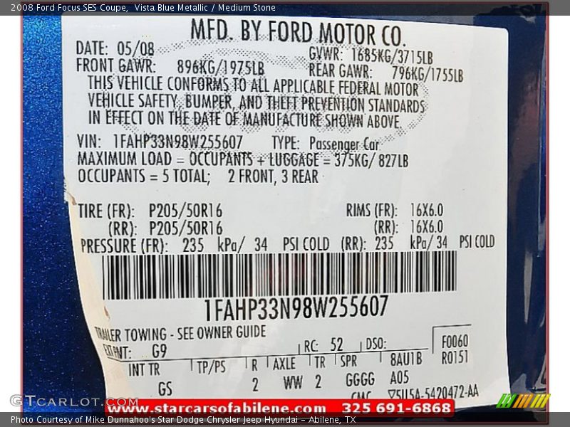 Vista Blue Metallic / Medium Stone 2008 Ford Focus SES Coupe