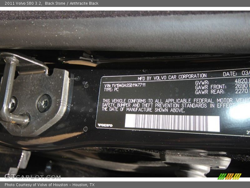 Black Stone / Anthracite Black 2011 Volvo S80 3.2
