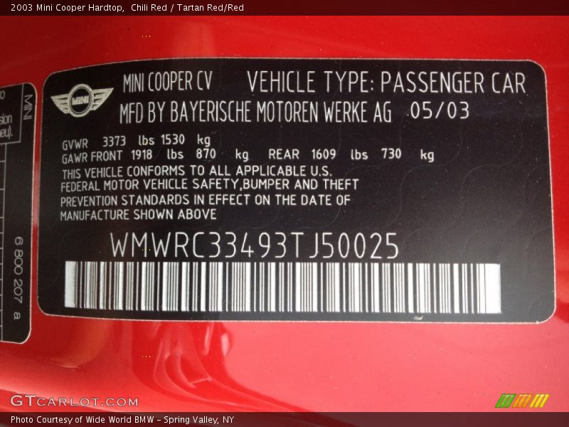 Chili Red / Tartan Red/Red 2003 Mini Cooper Hardtop